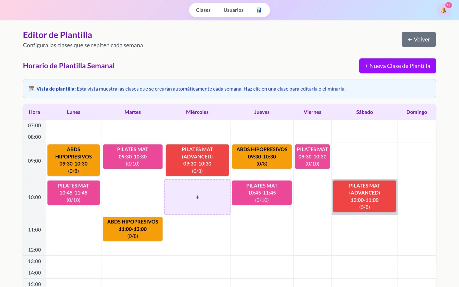 Admin weekly template editor