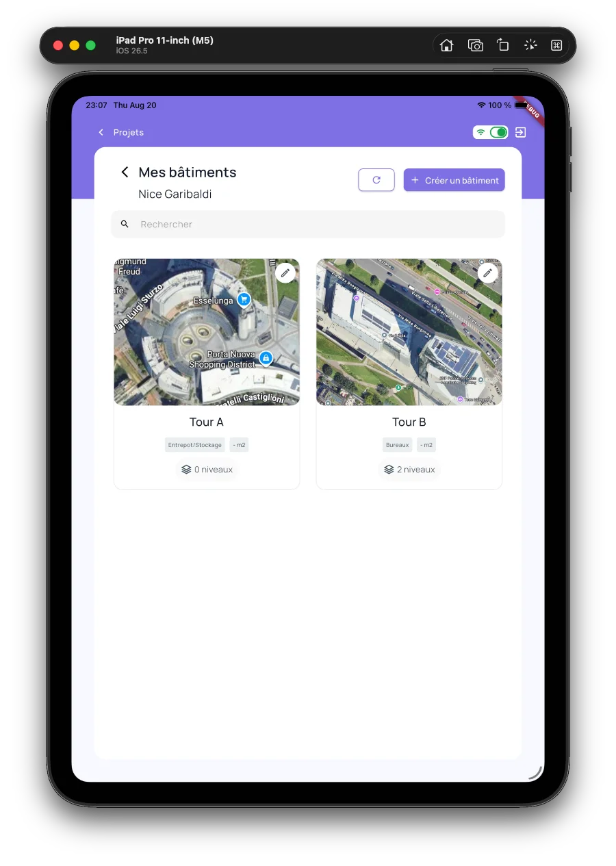 Buildings within a project, shown on aerial imagery