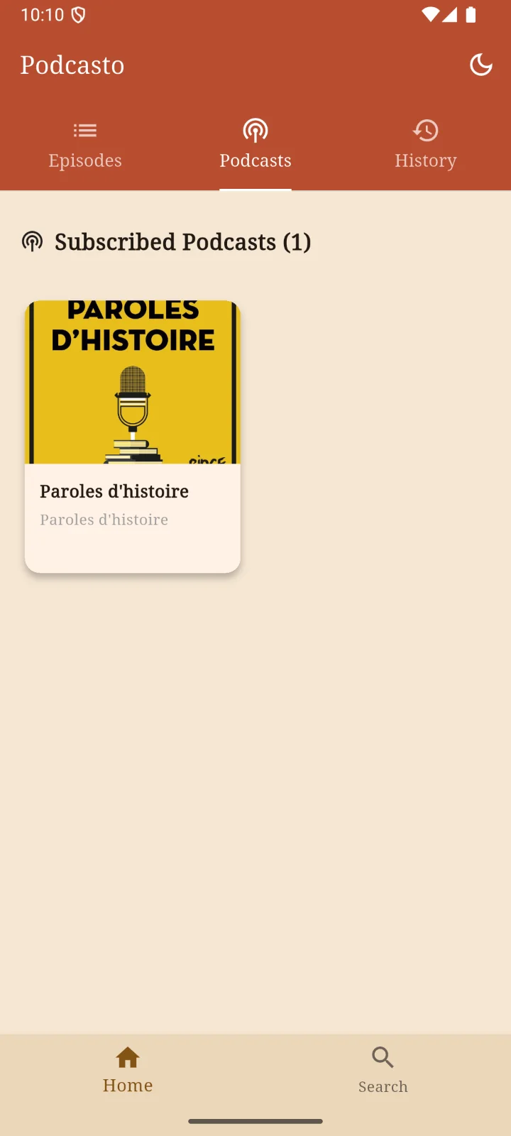 Subscribed podcasts shown as cover art cards